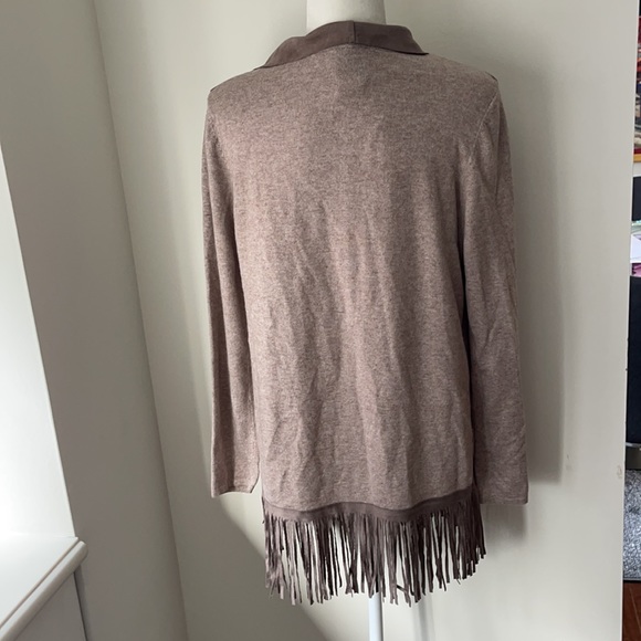 Muche et Muchette tan ultra suede and soft knit fringes waterfall cardigan - Picture 8 of 11